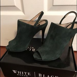 Hunter green suede mules